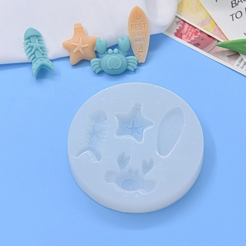 Oceaan Thema Siliconen Vorm Zeester Krab Visgraat Surfplank Voor Taart Decoratie Fondant DIY Bakken Zacht Flexibel Gereedschap
