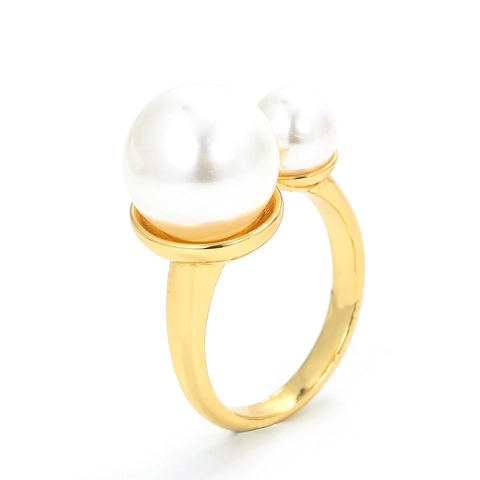 Artificial Pearl Ring Copper 18K Gold Plated White Imitation Artificial Pearls Adjustable Open Minimalist Elegant Finger Jewelry Women