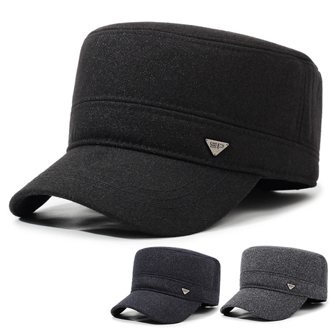 Berretto Militare Da Uomo In Lana Cappello Piatto Con Paraorecchie Caldo Fodera In Pile Outdoor Inverno Stile Vintage