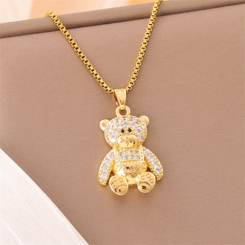 Collana Con Pendente Orso Acciaio Inossidabile Con Strass Zircone Donne Oro Piccolo Animale Catena Clavicola Gioielli Minimalisti