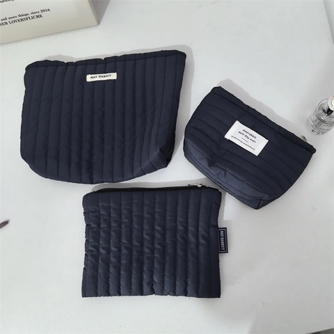 Borsa Trucco Trapuntata A Righe Grande Capacità Portatile Borsa Cosmetici Viaggio Organizzatore Tessuto Leggero