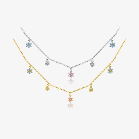 Collana in Argento Sterling 925 con Fiori in Zirconia Colorata per Donna Elegante Collana con Ciondolo in Zirconia Blu Gioielli Regalo per Matrimonio