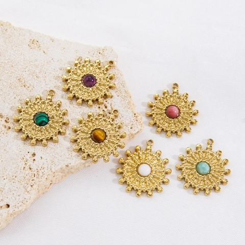 Dije De Brújula Vintage Sunburst De Acero Inoxidable Chapado En Oro Con Piedra Natural Perla Artificial Para Joyería DIY