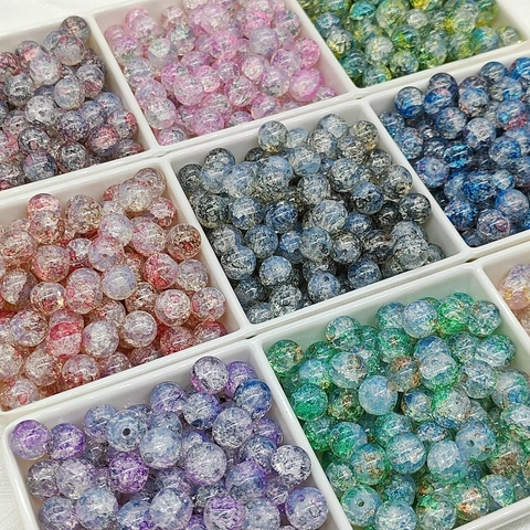 Crackle Glass Beads Gradient Frosted Gold Foil Loose Spacer Beads For Jewelry Making DIY Handcrafted Accessories Stylish