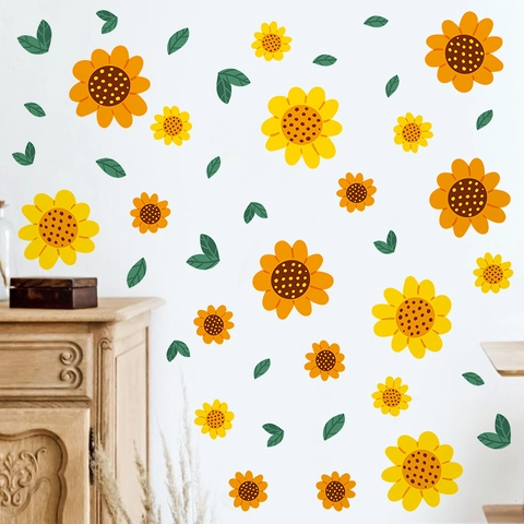 Wall Stickers PVC Self Adhesive Floral Sunflower Daisy Decals For Bedroom Living Room Window Kids Room Modern Home Decor