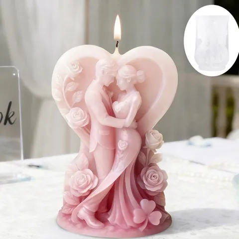 3D Romantisch Paar Knuffelen Hart Siliconen Kaarsvorm Roos Reliëf DIY Aromatherapie Zeep Maken Bruiloft Decor Knutselen
