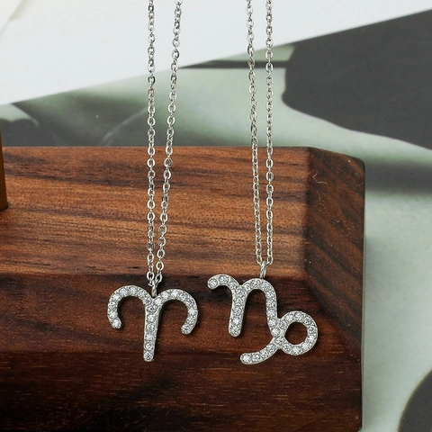 Constellation Zodiac Pendant Necklace Titanium Steel With Zircon Micro Pave Adjustable Chain Elegant Jewelry For Women