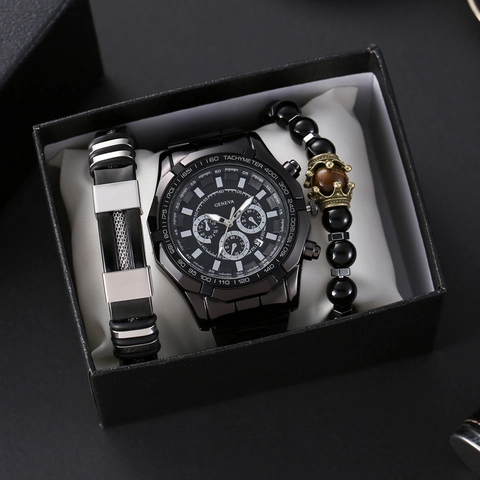 Heren Quartz Horloge Armband Set Lichtgevend Sporthorloge Met Legering Band Kalender Ronde Analoge Polshorloge Cadeau