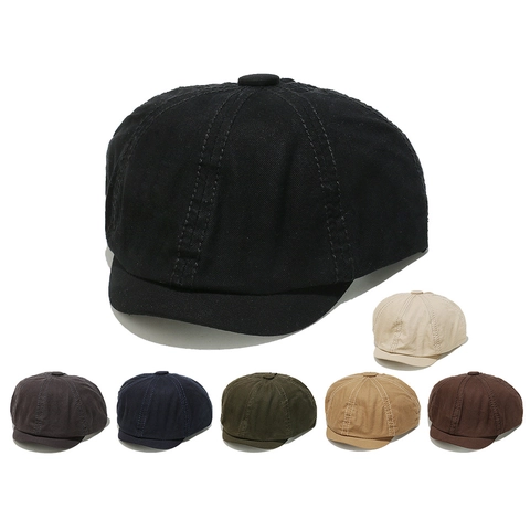 Vintage Newsboy Cap Cotton Octagonal Hat Short Brim Retro British Style For Men Women Solid Color Casual