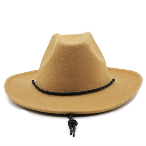 Wide Brim Fedora Hat Cotton Polyester Felt Adjustable Chin Strap Braided Rope Western Cowboy Style Unisex Fashion