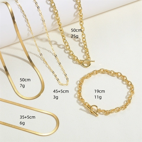 Collar Pulsera Joyería De Cobre Bañado En Oro De 14K Vintage Cadena De Serpiente Ondulada Cierre De Palanca Minimalista