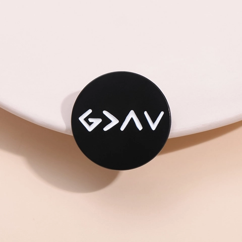 Minimalist Round Zinc Alloy Enamel Brooch Pin With God Is Greater Than Highs And Lows Symbol For Clothes Bag Jewelry Gift