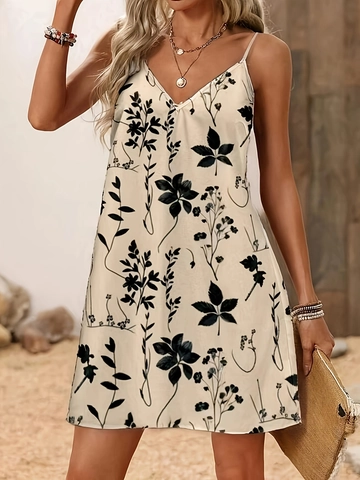Vestido De Tirantes Verano Mujer Cuello En V Poliéster Estampado Floral Sin Espalda Casual Playa Vacaciones
