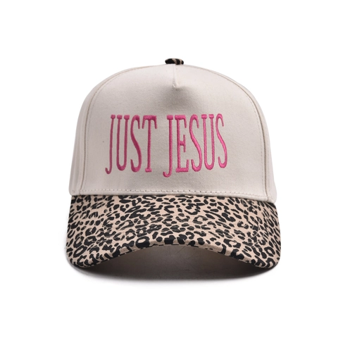 Cotton Baseball Cap Just Jesus Pink Letter Embroidery Leopard Camo Print Brim Outdoor Sunshade Adjustable Casual Hat