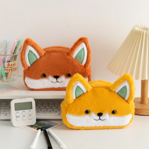 Astuccio In Peluche Forma Volpe Morbido Grande Capacità Borsa Porta Cancelleria Per Studenti Bambini Kawaii