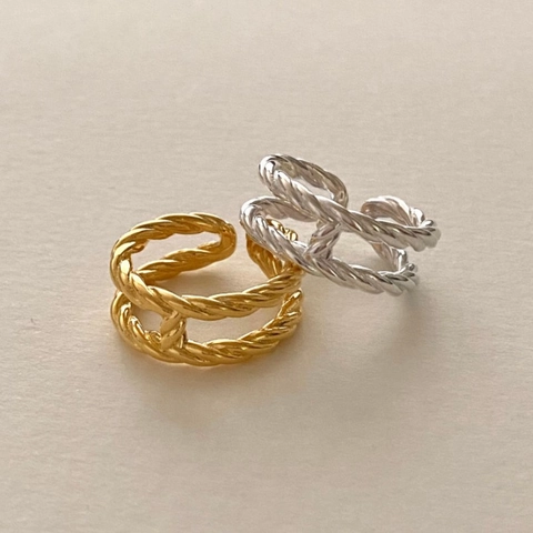 Double Layer Twisted Rope H Shape Ring 925 Sterling Silver Adjustable Vintage Fashion Open Finger Jewelry Accessory