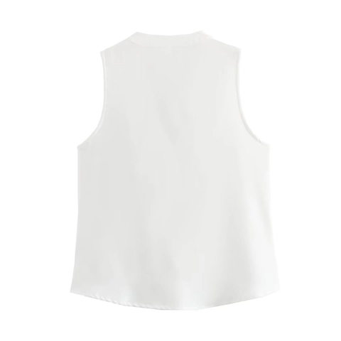 Damen Ärmellose Volantbluse Polyester Kontrastpaspel V-Ausschnitt Lässig Locker Elegant Sommer Streetwear Mode Top
