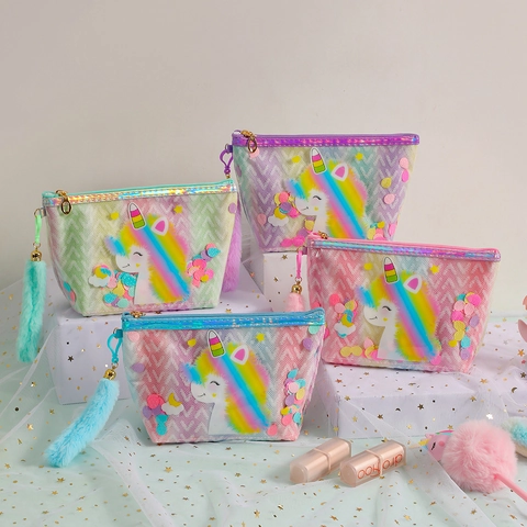 Neceser De Maquillaje De Unicornio PVC Transparente Con Lentejuelas Y Colgante De Felpa Bolsa De Cosméticos Para Niñas