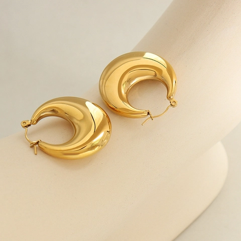 Pendientes De Aro Gruesos En Forma De U Para Mujer Acero De Titanio Pulido Espejo Chapado En Oro De 18K Joyería Minimalista