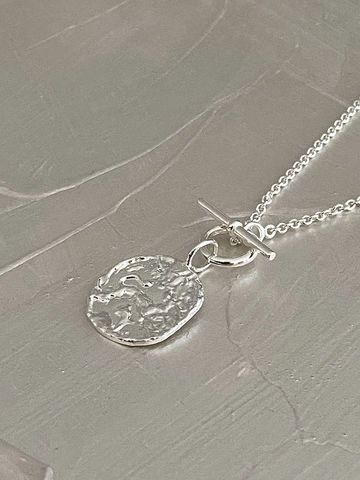 925 Sterling Silver Necklace Hammered Round Coin Pendant Toggle Clasp Vintage Minimalist Jewelry For Women