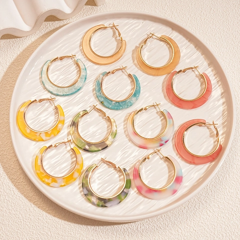 Acetate Hoop Ohrringe Leopard Marmor Print C-Form Mit 925 Sterling Silber Ohrstecker Geometrisch Trendy Für Frauen