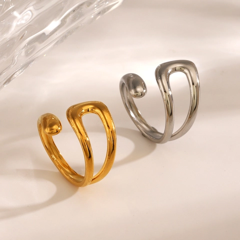 Minimalist Geometric Hollow Open Ring Stainless Steel Fluid Melted Metal Style Adjustable Fashion Jewelry For Women