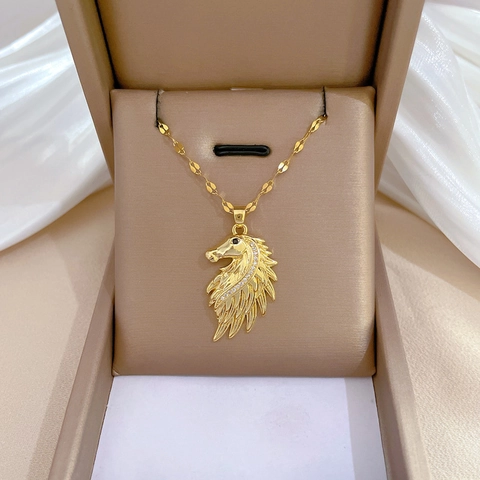 Paardenhoofd Hanger Ketting Roestvrij Staal Ketting Koper Zirkonia Gevleugelde Pegasus Sieraden Voor Vrouwen