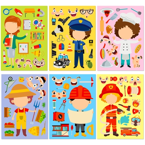 Kinder Beruf Rollenspiel Gesicht Wechseln DIY Aufkleber Pädagogische Cartoon Puzzle Frühes Lernen Interaktives Bastelspielzeug