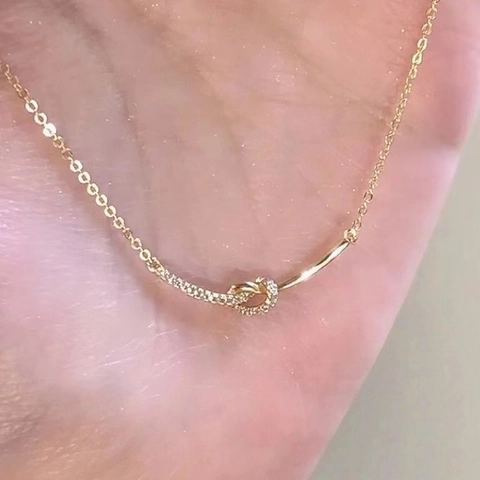 S925 Sterling Silver Bow Knot Pendant Necklace For Women Gold Plated Pave Rhinestone Clavicle Chain Fashion Jewelry Gift
