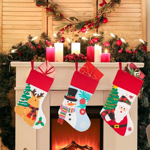 Calza Di Natale Sacchetto Regalo Babbo Natale Pupazzo Di Neve Renna Peluche Ricamo Appeso Decorazione Per Festa Natalizia