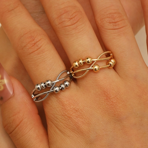 Adjustable Fidget Anxiety Ring For Women Men Spinner Ring Alloy Rotating Beads Spiral Stress Relief Jewelry Finger Ring