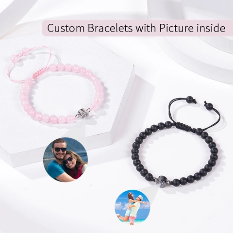 Photo Projection Bracelet Natural Stone I Love You 100 Languages Adjustable Braided Rope Jewelry Heart Pendant Gift