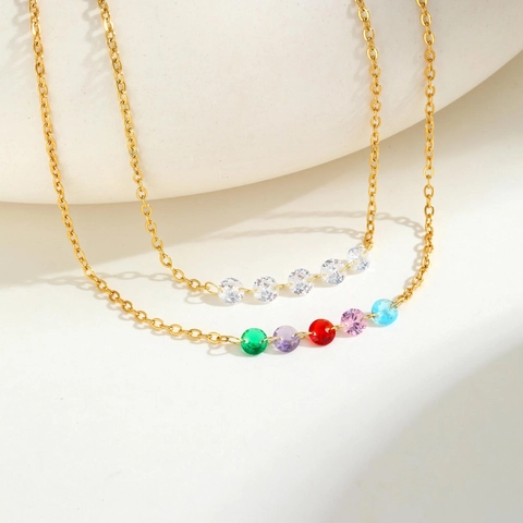 Collana con Pendente in Acciaio Inossidabile con Cinque Zirconia Tondi per Donna Gioielli di Moda Eleganti Placcati Oro