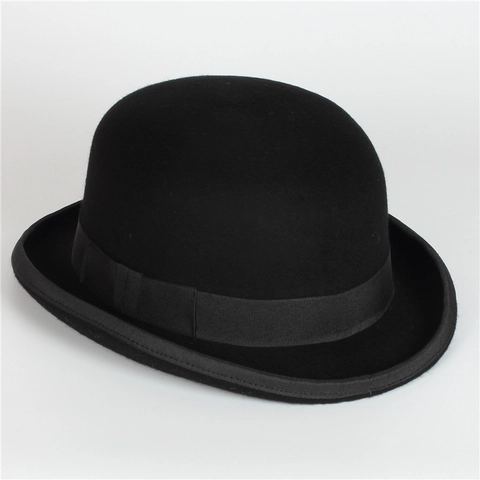 Vintage British Style Wool Felt Bowler Hat For Men Women Fashion Solid Color Round Top Short Brim Fedora Hat Party Streetwear Accessory