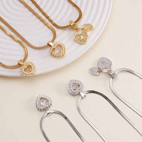 Elegant Copper Heart Pendant Necklace For Women Rhinestone Inlaid Luxurious Snake Chain Gold Silver Plated Jewelry Gift