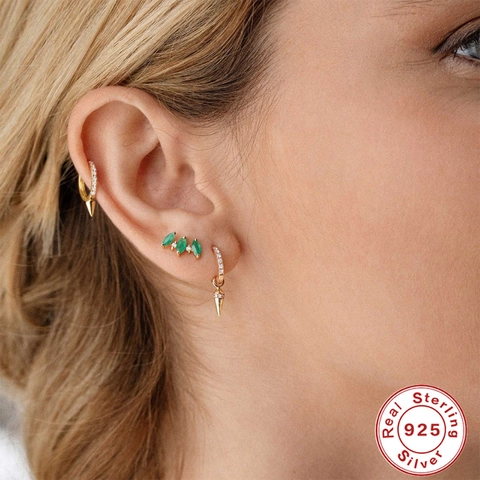 Marquise Cut Zirconia Stud Earrings 18K Gold Plated 925 Sterling Silver Earring Post Fan Shaped Dainty Jewelry For Women