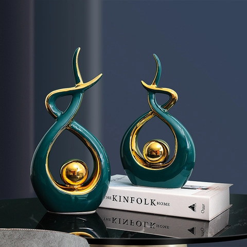 Sculture Ceramica Astratte Moderne Decorazione Soggiorno Statue Lusso Ornamenti Tavolo Accenti Dorati Arredo Casa Minimalista
