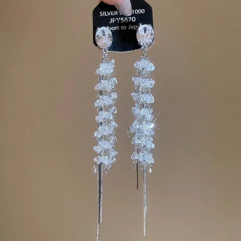 Orecchini Lunghi Con Nappe E Perno In Argento Sterling 925 Zircone Cristallo Catena Di Rame Lusso Scintillante Da Donna