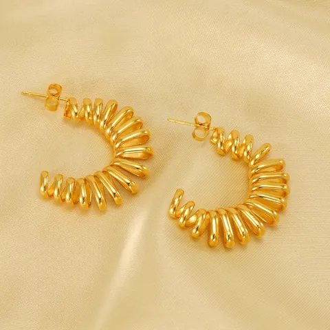 Boucles Oreilles Créoles Spirale Plaquées Or 18K Acier Titane Géométrique Forme C Bijoux Mode Pour Femmes