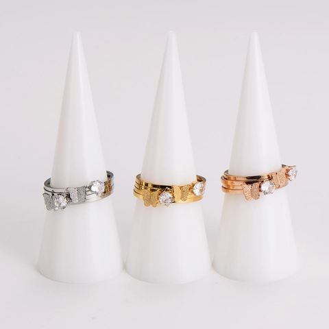Anillo Apilable Mariposa Acero Inoxidable 304 Circonita Incrustada Anillo Galvanizado Mujeres Minimalista Estilo Nicho