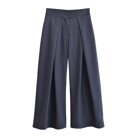 Pantalones De Pierna Ancha A Rayas Cintura Alta Poliéster Plisado Casual Negocios Mujer