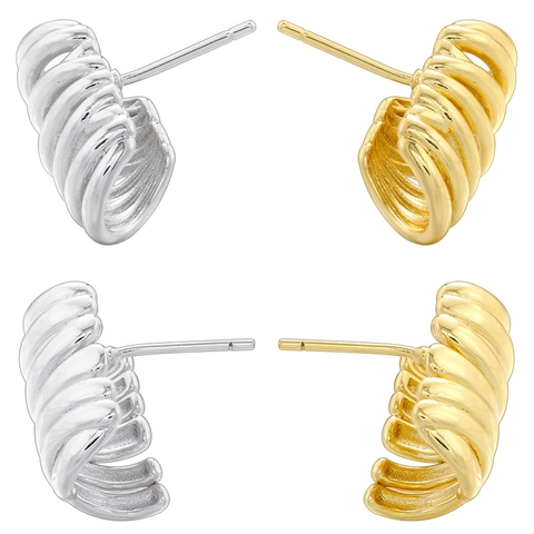 French Vintage Copper Gold Plated Twisted Stud Earrings Geometric Spiral Creative Metallic Tube Earrings For Women Jewelry
