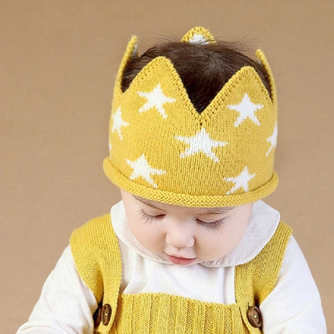 Cappello In Maglia Per Neonati Forma Corona Motivo Stelle Carino Neonato Berretto Caldo Morbido