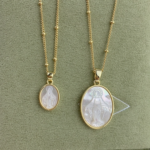 Virgin Mary Mother Necklace Natural White Mother Of Pearl Pendant 18K Gold Plated Copper Religious Jewelry For Women