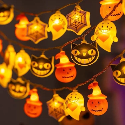 Luci Led Halloween Plastica Forme Multiple Zucca Fantasma Tela Di Ragno Gatto Nero Luce Calda Decorazione Festa