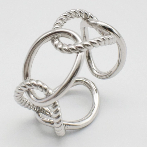 925 Sterlingsilber Ineinandergreifende Kreisförmige Geometrische Offene Ring Gedrehte Seilstruktur Verstellbare Mode Ring Damen Schmuck