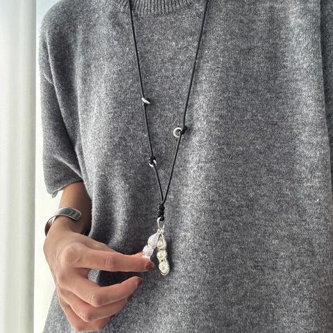 Peanut Pendant Necklace With Imitation Artificial Pearls Alloy Long Sweater Chain New Chinese Style Vintage Accessory For Women