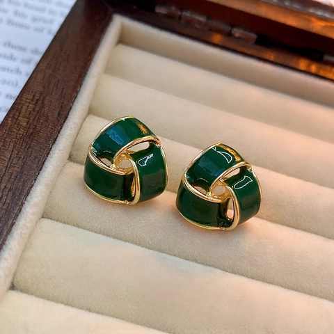 Triangle Spiral Stud Earrings With 925 Sterling Silver Earring Post Enamel Copper Real Gold Plated Geometric For Women