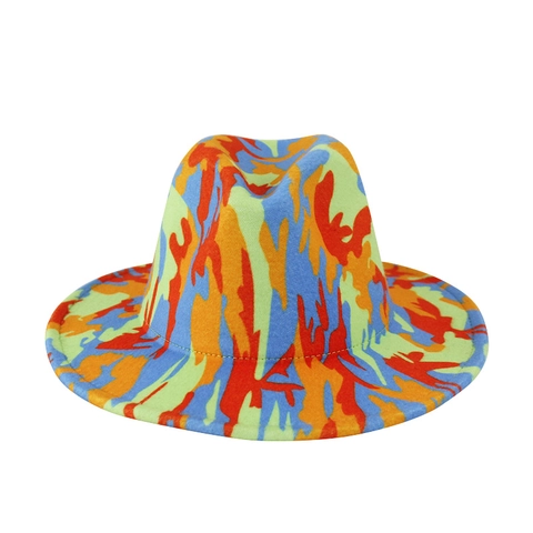 Cappello Fedora Con Stampa Colorata In Feltro Di Poliestere A Tesa Larga Per Feste Performance Hip Hop Unisex