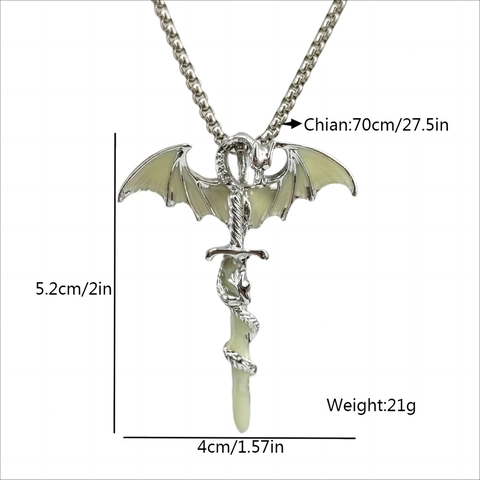 Glow In The Dark Dragon Sword Pendant Necklace Alloy Luminous Retro Gothic Streetwear Punk Style Jewelry For Men Women